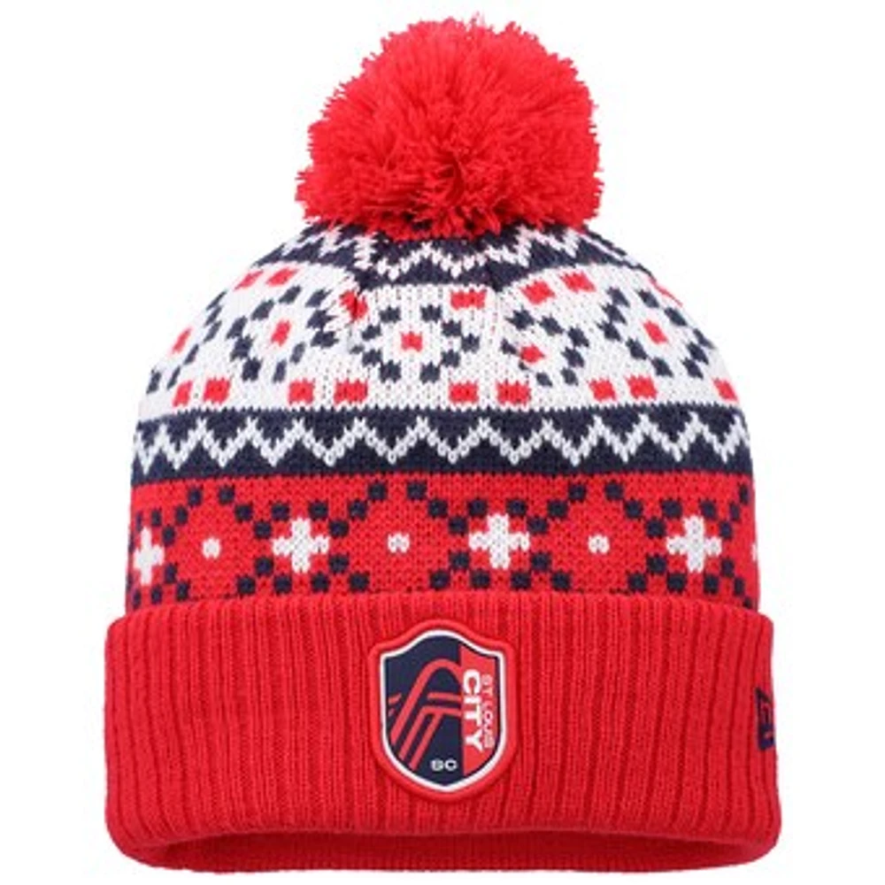 Men's New Era Red St. Louis City SC Nostalgia Cuffed Knit Hat with Pom