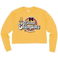 Women's Blue 84  Maize Michigan Wolverines College Football Playoff 2023 National Champions Cropped Long Sleeve T-Shirt