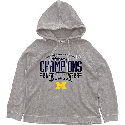 Women's Blue 84  Gray Michigan Wolverines College Football Playoff 2023 National Champions Gameroom Burnout Pullover Hoodie