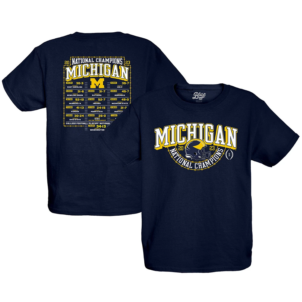 Youth Blue 84  Navy Michigan Wolverines College Football Playoff 2023 National Champions Gold Dust Schedule T-Shirt