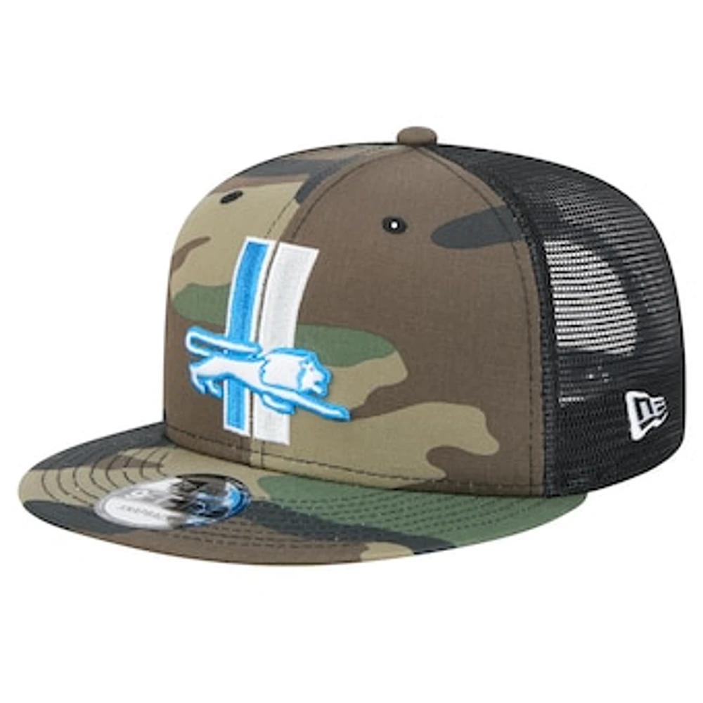 Men's New Era Camo Detroit Lions Alternate Logo Main Trucker 9FIFTY Snapback Hat