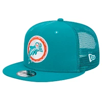 Men's New Era Aqua Miami Dolphins Throwback Main Trucker 9FIFTY Snapback Hat