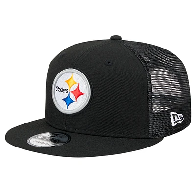 Men's New Era Black Pittsburgh Steelers  Main Trucker 9FIFTY Snapback Hat