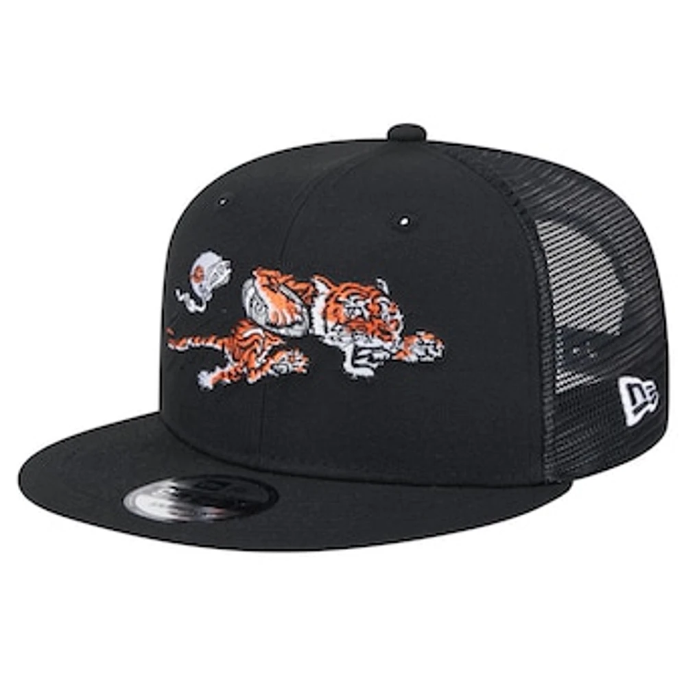 Men's New Era Black Cincinnati Bengals Throwback Main Trucker 9FIFTY Snapback Hat