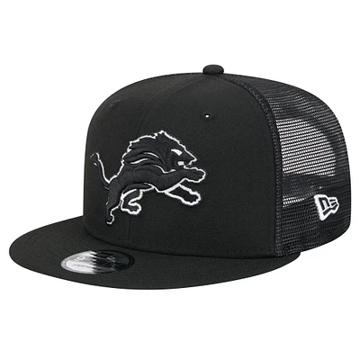 Men's New Era Black Detroit Lions Main Trucker 9FIFTY Snapback Hat