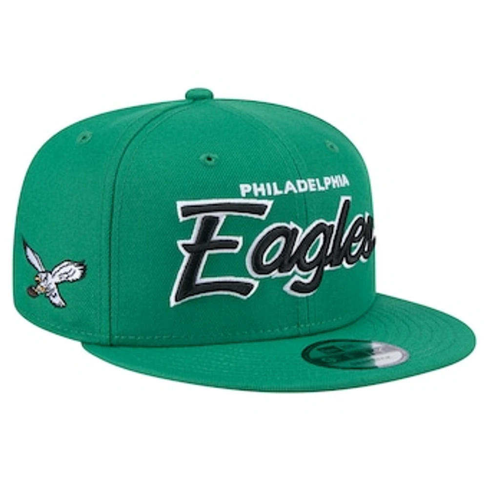 Men's New Era Kelly Green Philadelphia Eagles Main Script 9FIFTY Snapback Hat