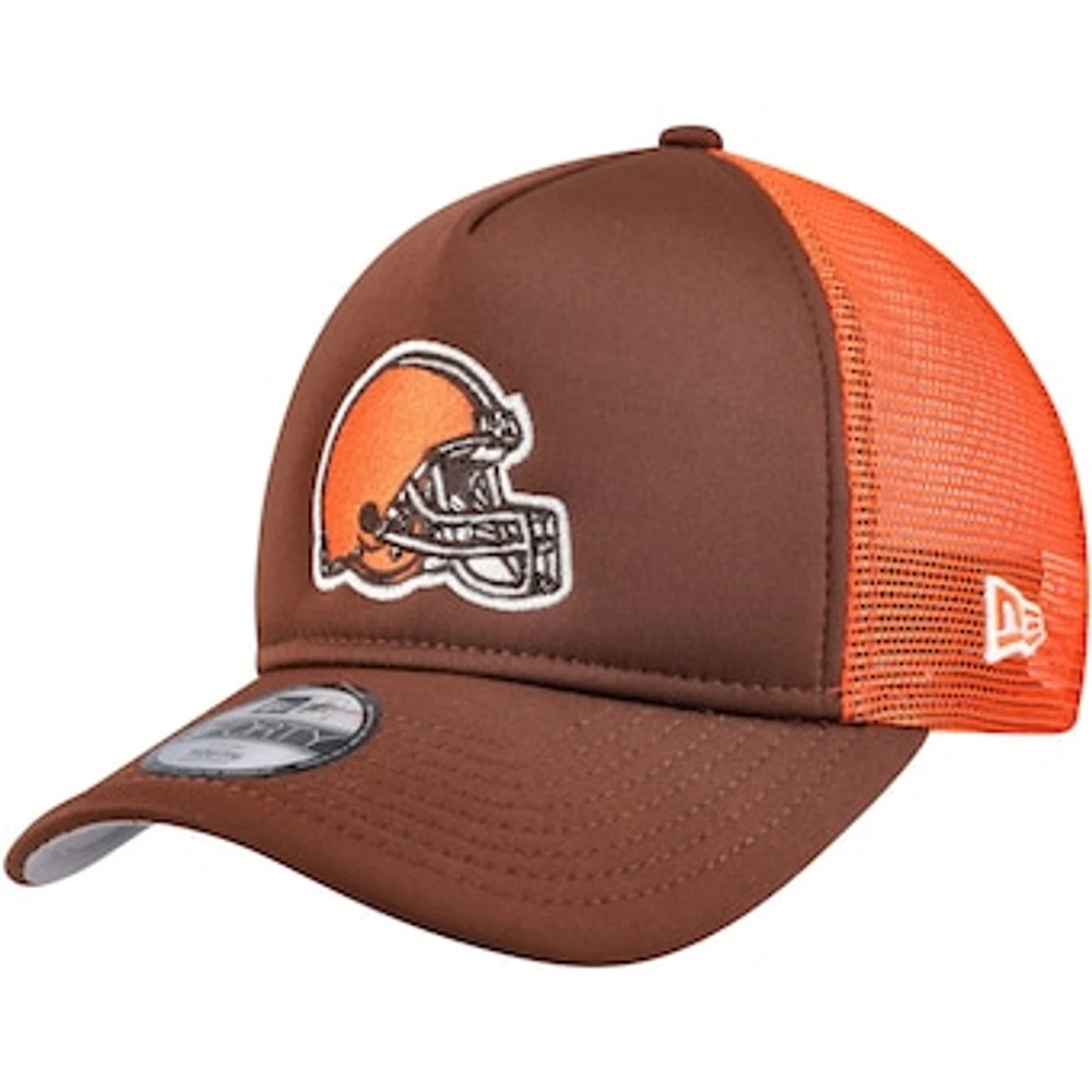 Youth New Era Brown Cleveland Browns A-Frame 9FORTY Trucker Adjustable Hat