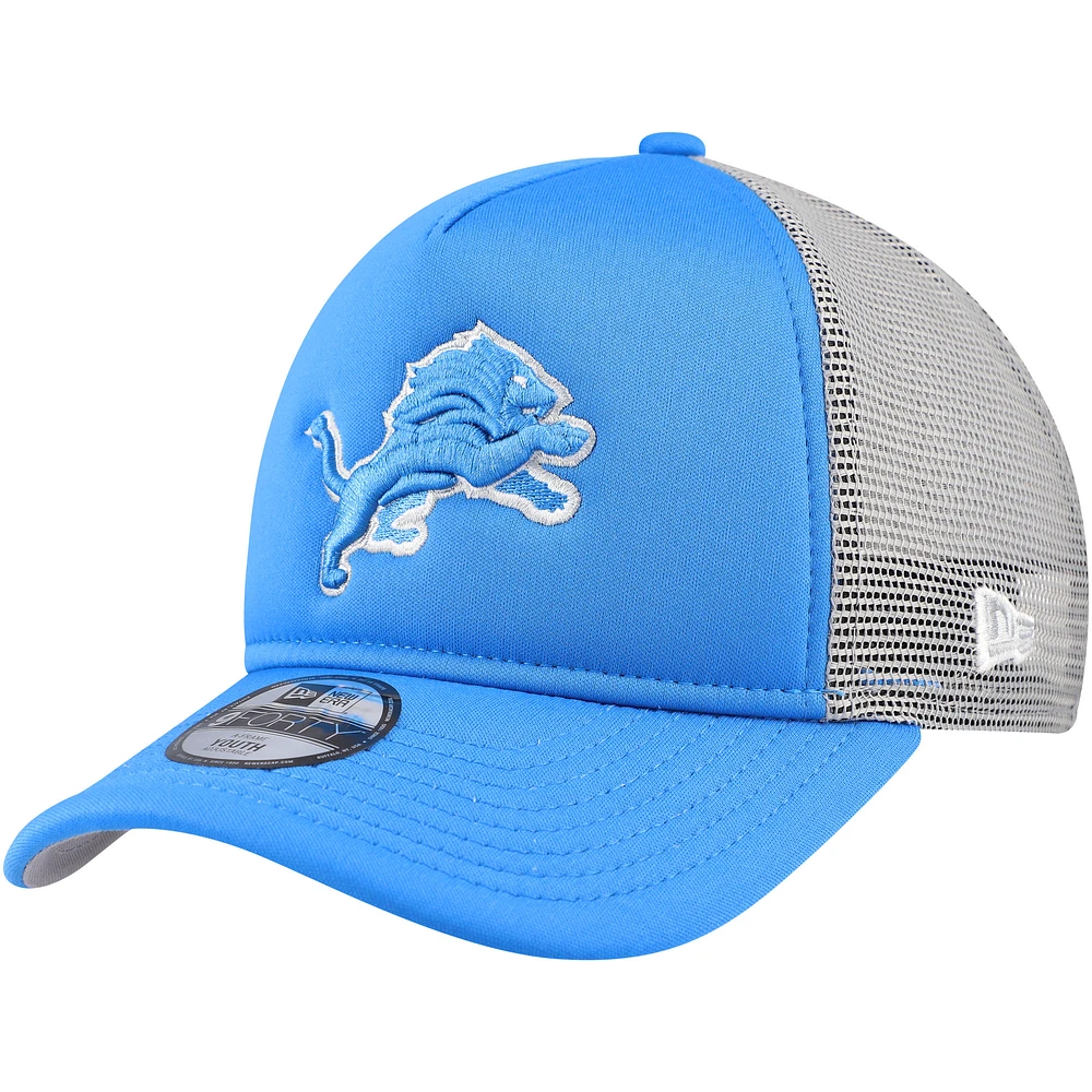 Youth New Era Blue Detroit Lions A-Frame 9FORTY Trucker Adjustable Hat