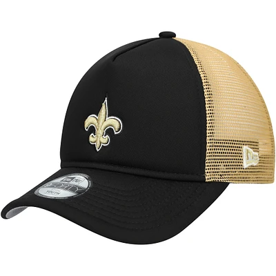 Youth New Era Black New Orleans Saints A-Frame 9FORTY Trucker Adjustable Hat