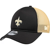 Youth New Era Black New Orleans Saints A-Frame 9FORTY Trucker Adjustable Hat