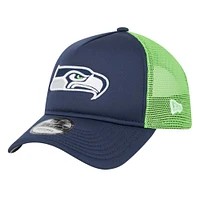 Youth New Era College Navy Seattle Seahawks A-Frame 9FORTY Trucker Adjustable Hat