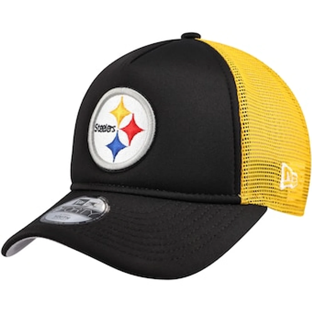 Youth New Era Black Pittsburgh Steelers A-Frame 9FORTY Trucker Adjustable Hat