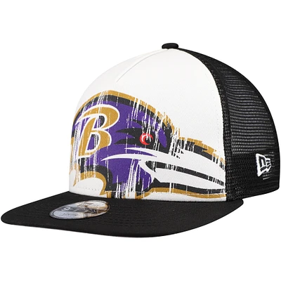 Youth New Era White/Black Baltimore Ravens Distressed 9FIFTY A-Frame Snapback Hat