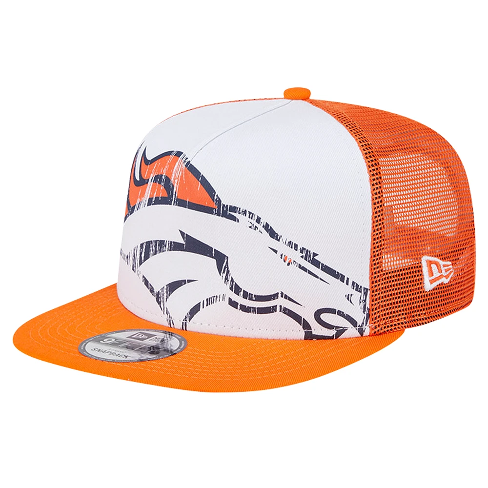 Youth New Era White/Orange Denver Broncos Distressed 9FIFTY A-Frame Snapback Hat