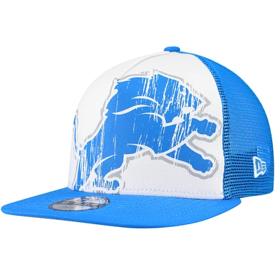 Youth New Era White/Blue Detroit Lions Distressed 9FIFTY A-Frame Snapback Hat