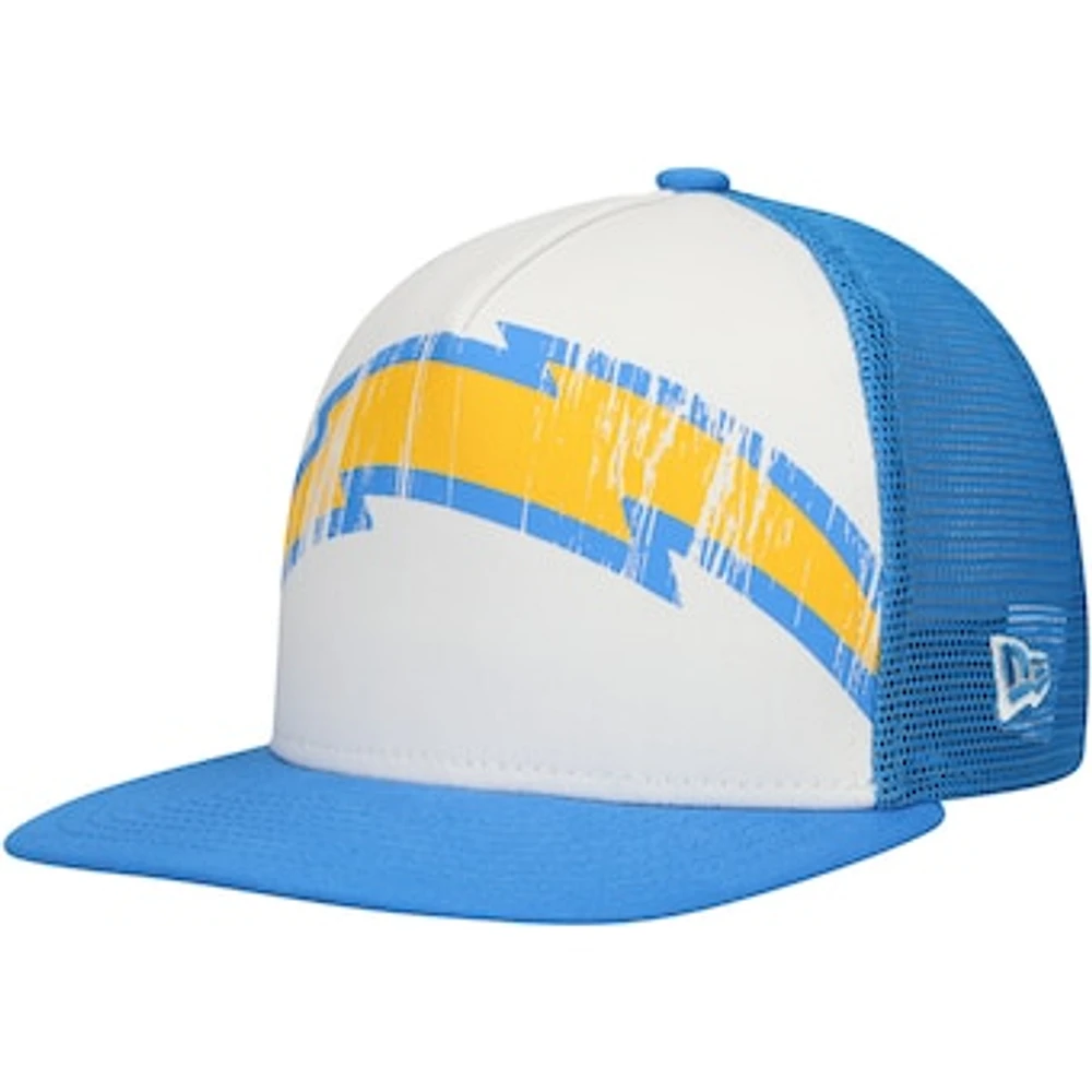 Youth New Era White/Powder Blue Los Angeles Chargers Distressed 9FIFTY A-Frame Snapback Hat