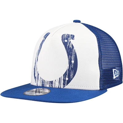 Youth New Era White/Royal Indianapolis Colts Distressed 9FIFTY A-Frame Snapback Hat