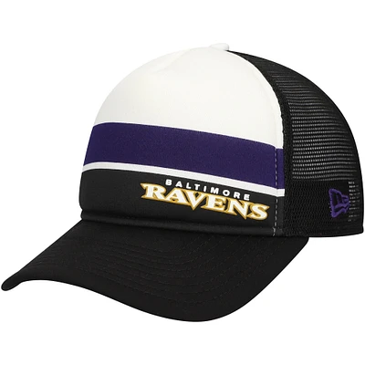 Youth New Era Black Baltimore Ravens Sport Night Color Block 9FORTY A-Frame Trucker Adjustable Hat