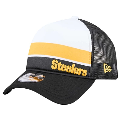 Youth New Era Black Pittsburgh Steelers Sport Night Color Block 9FORTY A-Frame Trucker Adjustable Hat