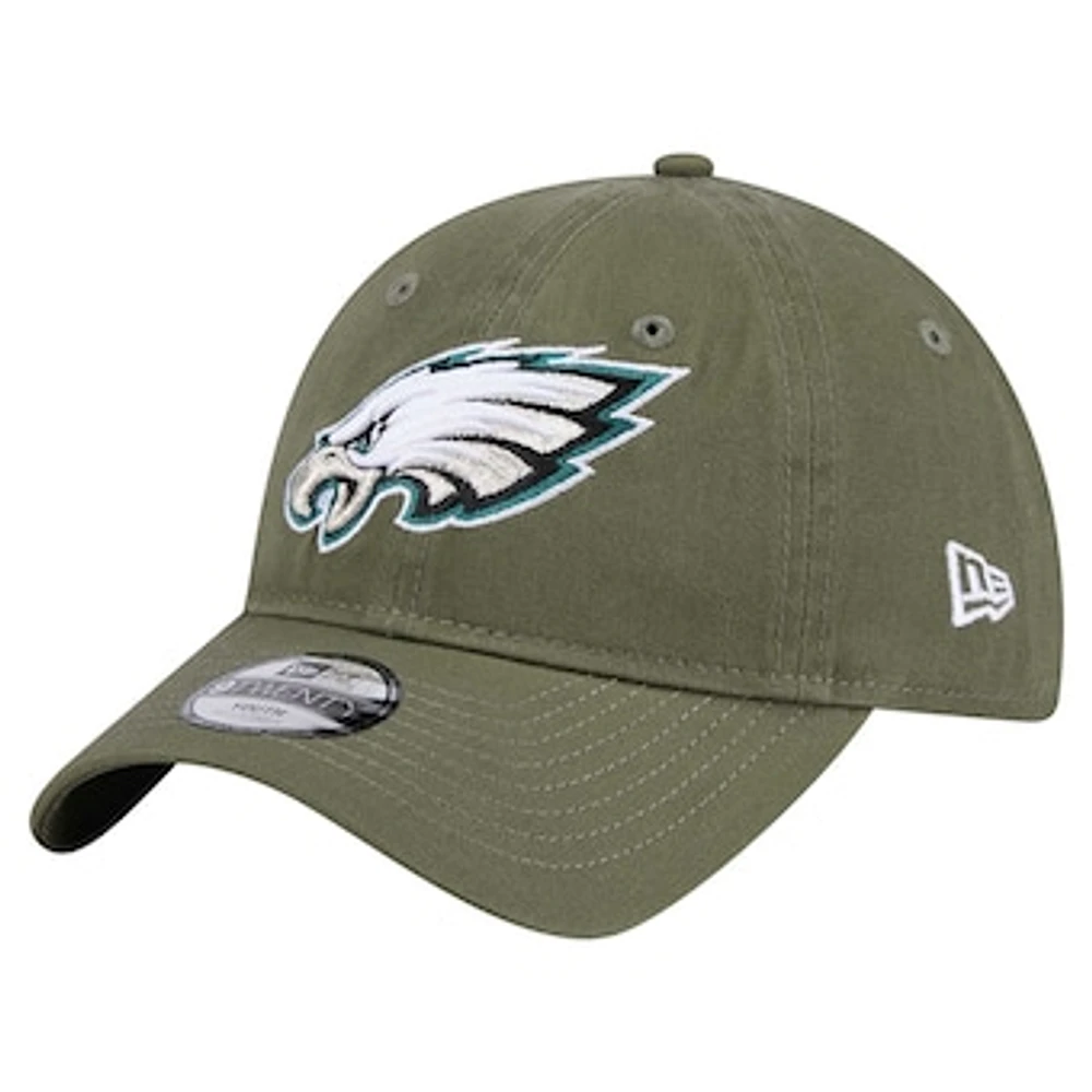 Youth New Era Olive Philadelphia Eagles Main 9TWENTY Adjustable Hat