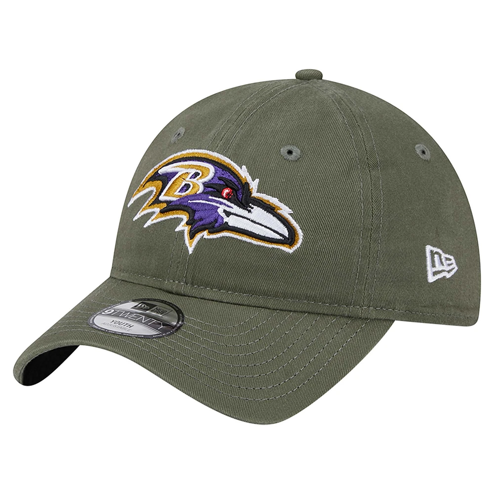 Youth New Era Olive Baltimore Ravens Main 9TWENTY Adjustable Hat