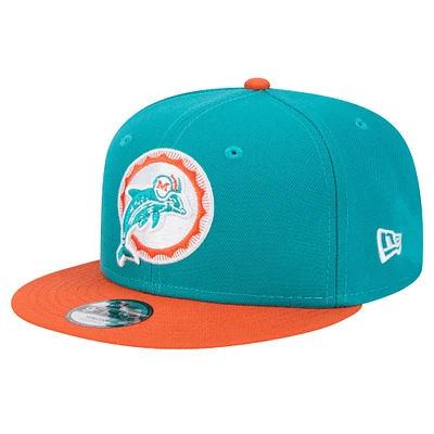 Youth New Era Aqua/Orange Miami Dolphins Throwback Main Two-Tone 9FIFTY Snapback Hat