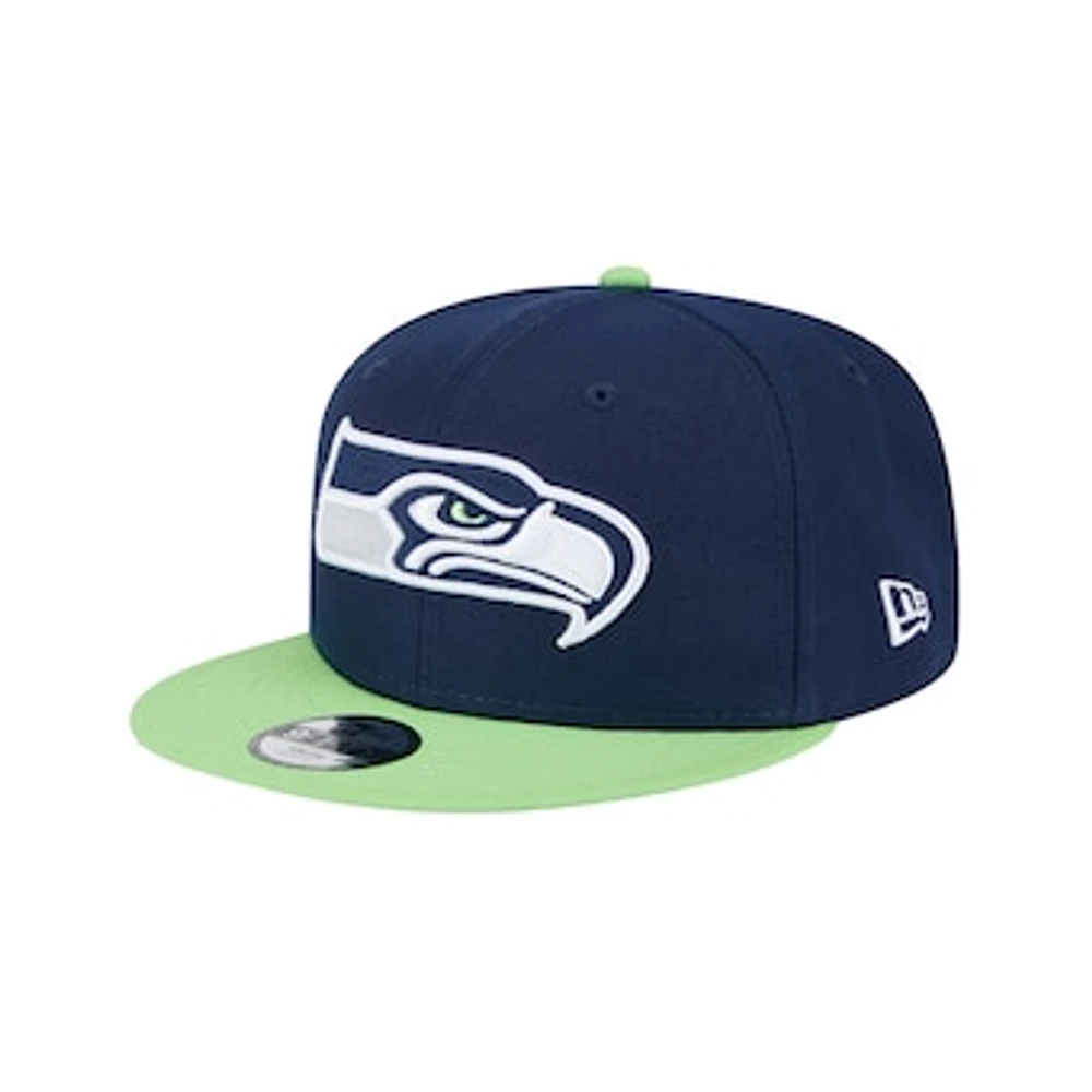 Youth New Era College Navy/Neon Green Seattle Seahawks Main Two-Tone 9FIFTY Snapback Hat