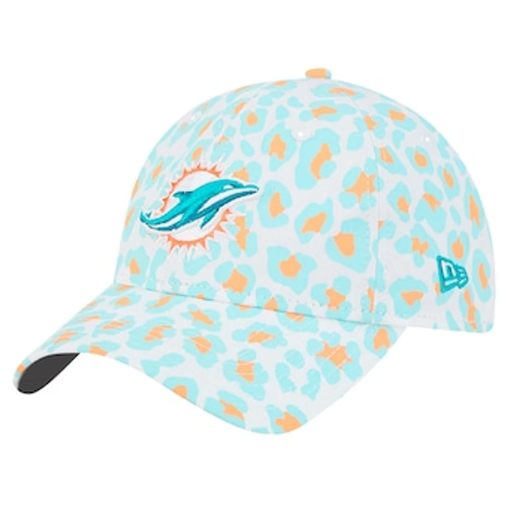 Girls Youth New Era White Miami Dolphins Active Leopard 9TWENTY Adjustable Hat