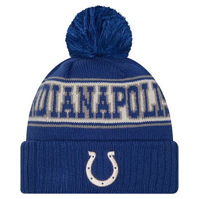 Youth New Era Royal Indianapolis Colts Retro Cuffed Knit Hat with Pom