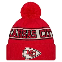 Youth New Era Red Kansas City Chiefs Retro Cuffed Knit Hat with Pom