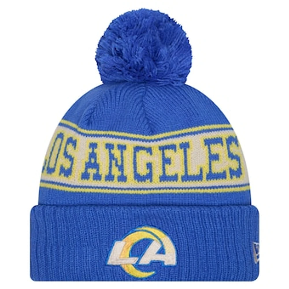 Youth New Era Royal Los Angeles Rams Retro Cuffed Knit Hat with Pom