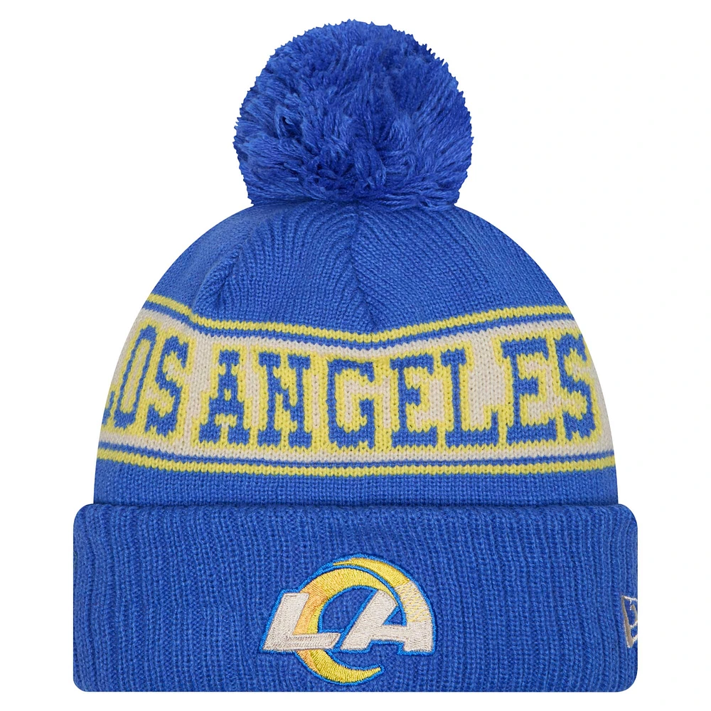 Youth New Era Royal Los Angeles Rams Retro Cuffed Knit Hat with Pom