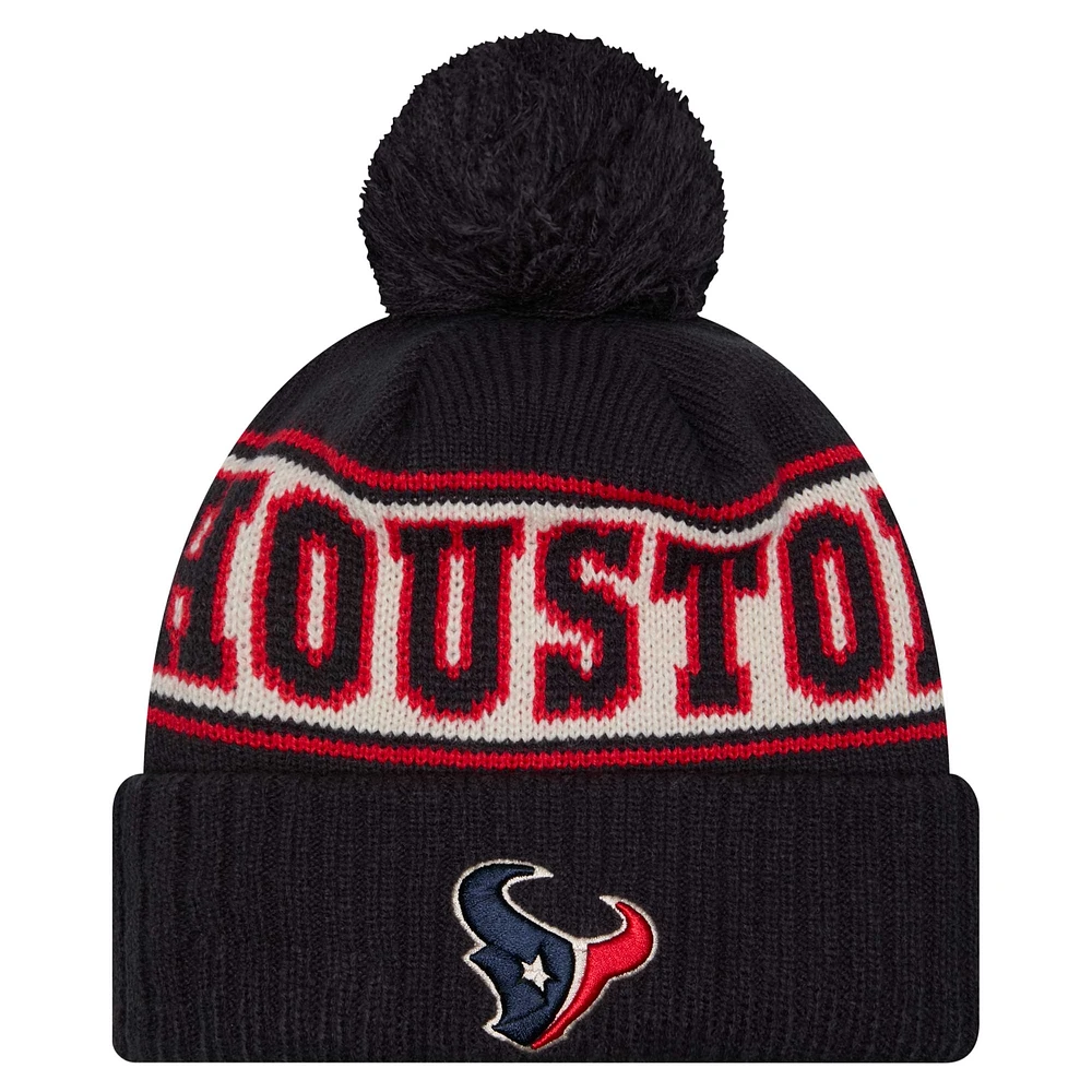 Youth New Era Navy Houston Texans Retro Cuffed Knit Hat with Pom