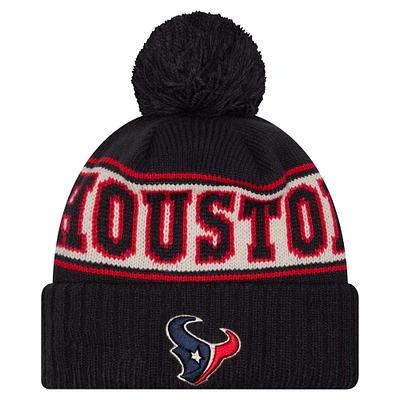 Youth New Era Navy Houston Texans Retro Cuffed Knit Hat with Pom