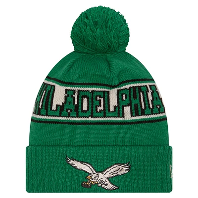 Youth New Era Kelly Green Philadelphia Eagles Retro Cuffed Knit Hat with Pom