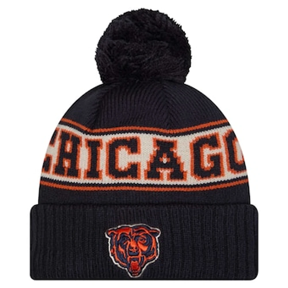 Youth New Era Navy Chicago Bears Retro Cuffed Knit Hat with Pom