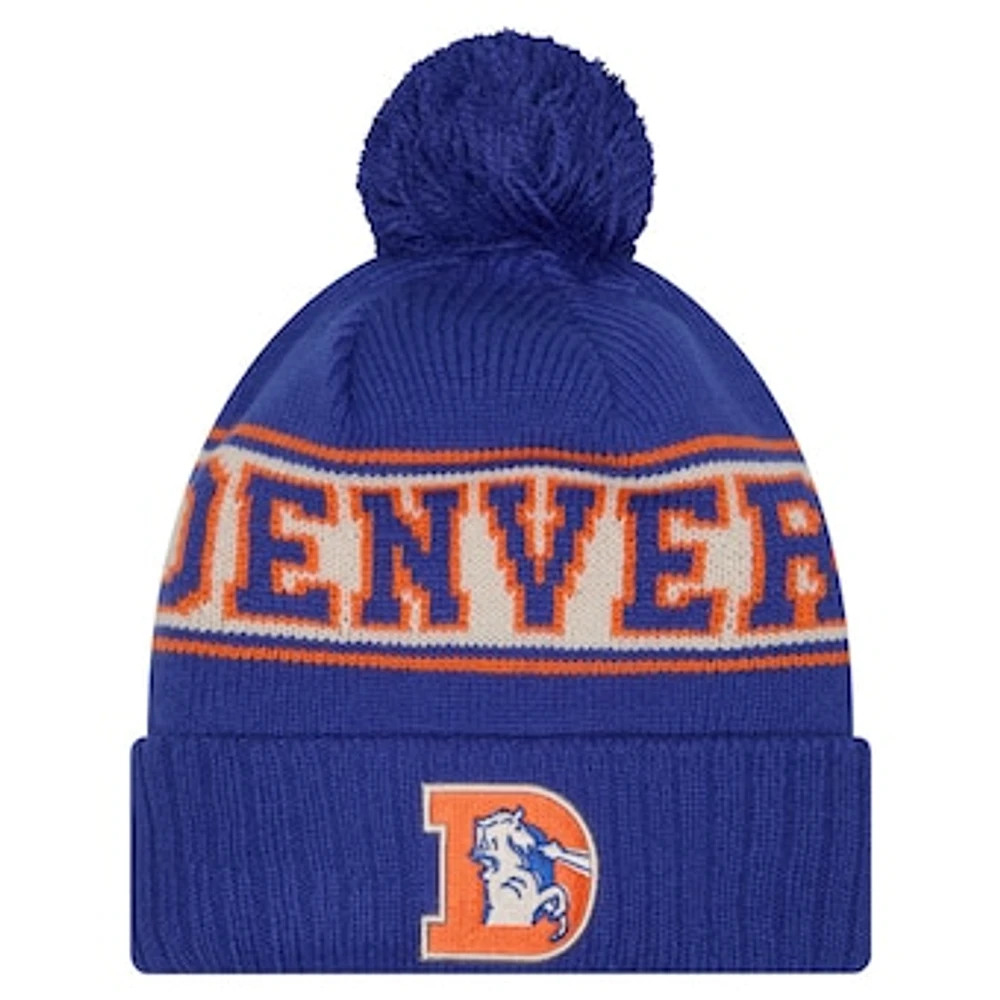 Youth New Era Royal Denver Broncos Retro Cuffed Knit Hat with Pom