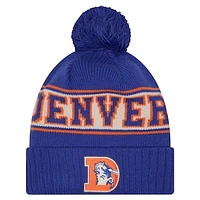 Youth New Era Royal Denver Broncos Retro Cuffed Knit Hat with Pom