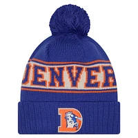 Youth New Era Royal Denver Broncos Retro Cuffed Knit Hat with Pom