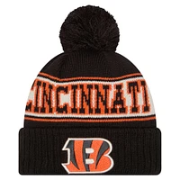 Youth New Era Black Cincinnati Bengals Retro Cuffed Knit Hat with Pom