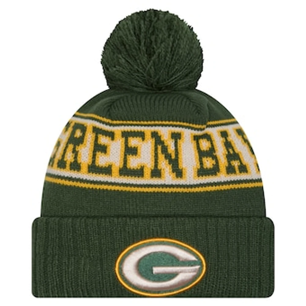 Youth New Era Green Green Bay Packers Retro Cuffed Knit Hat with Pom