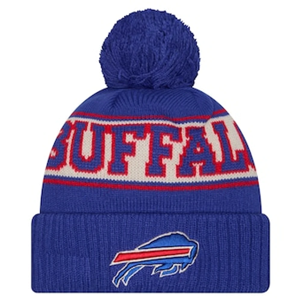 Youth New Era Royal Buffalo Bills Retro Cuffed Knit Hat with Pom