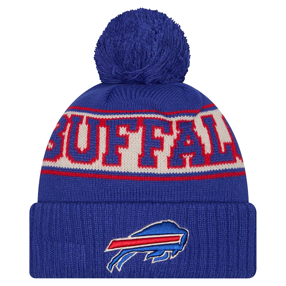 Youth New Era Royal Buffalo Bills Retro Cuffed Knit Hat with Pom