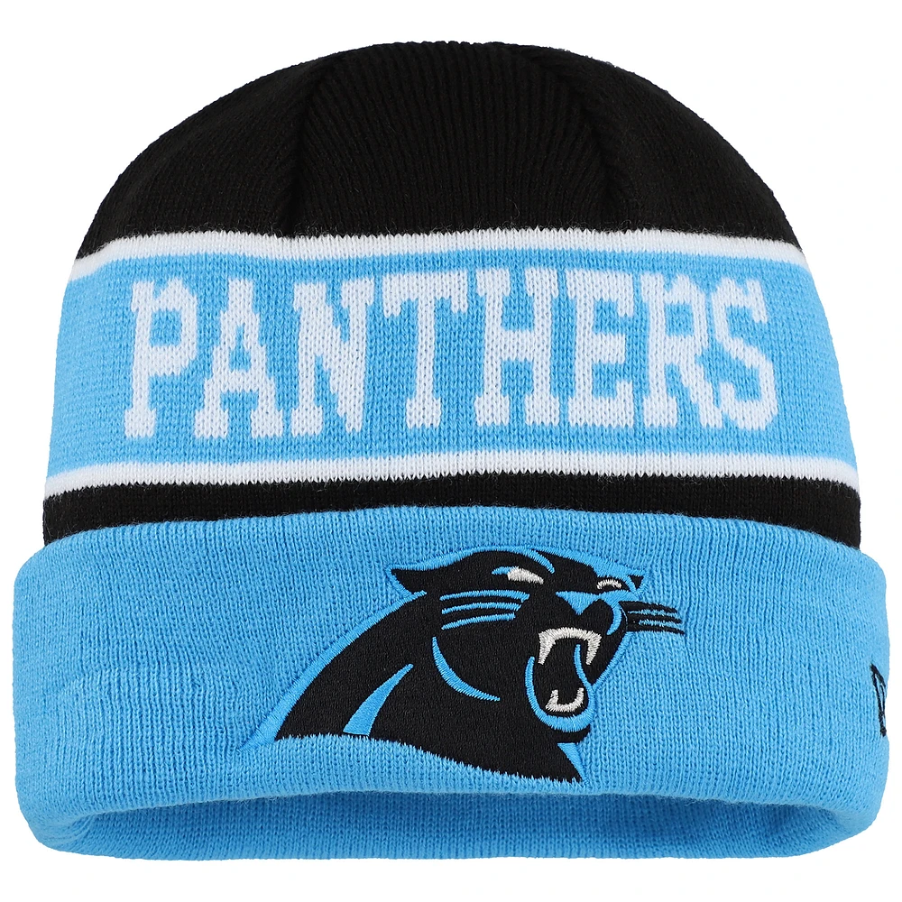 Youth New Era Black/Blue Carolina Panthers Active Reversible Cuffed Knit Hat