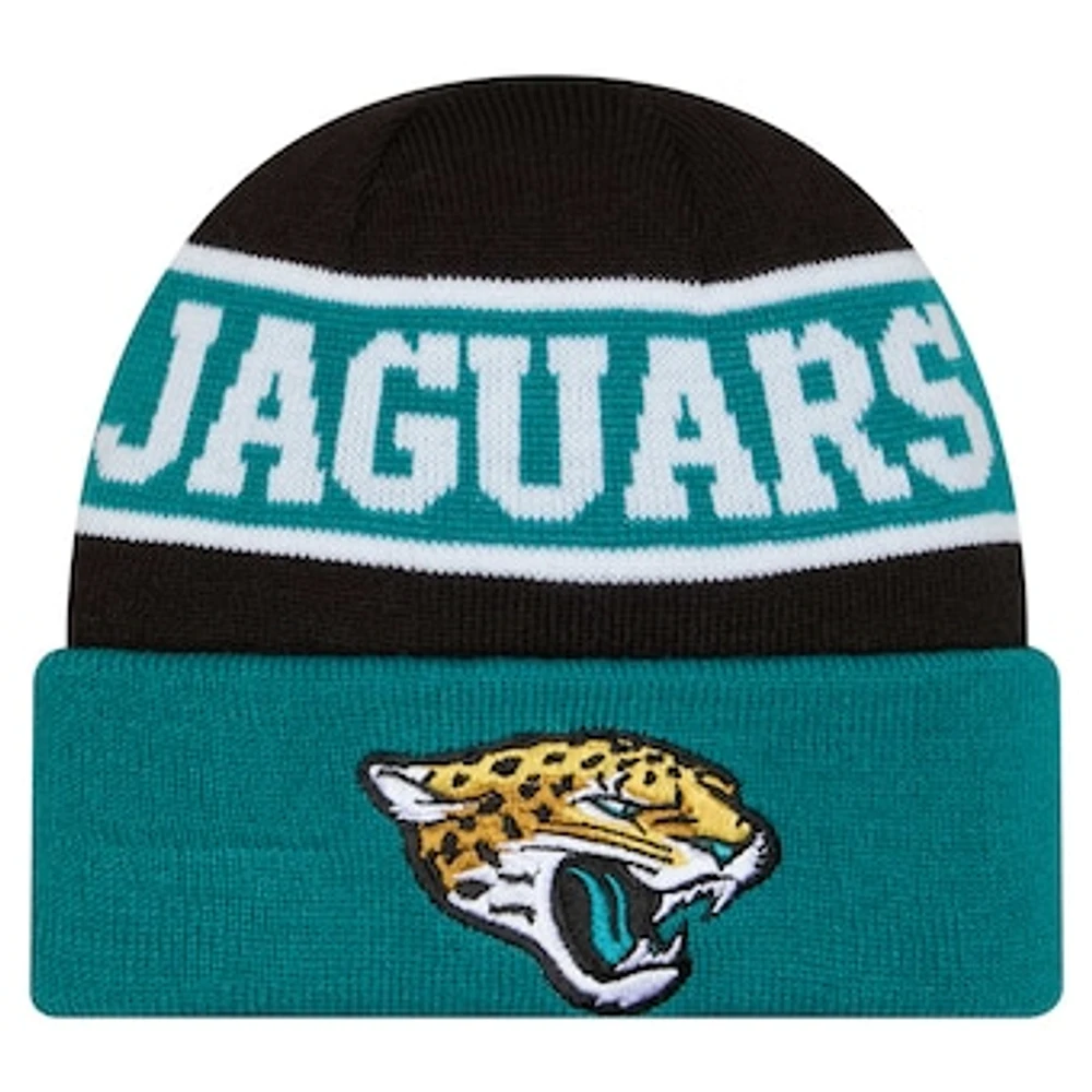 Youth New Era Teal Jacksonville Jaguars Active Reversible Cuffed Knit Hat