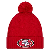 Girls Youth New Era  Scarlet San Francisco 49ers Cabled Cuffed Knit Hat with Pom