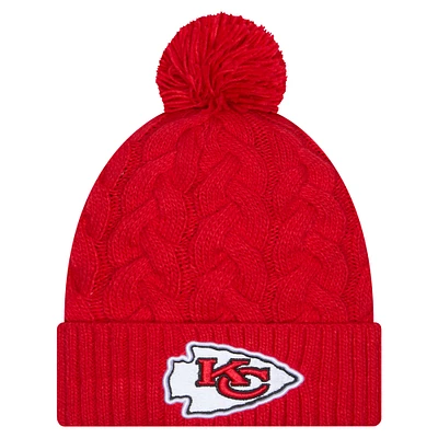 Girls Youth New Era  Red Kansas City Chiefs Cabled Cuffed Knit Hat with Pom