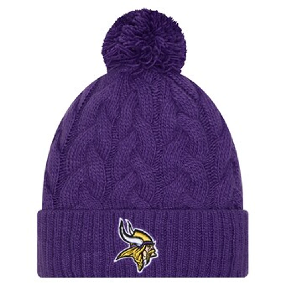 Girls Youth New Era  Purple Minnesota Vikings Cabled Cuffed Knit Hat with Pom