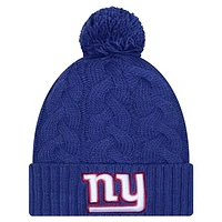 Girls Youth New Era  Royal New York Giants Cabled Cuffed Knit Hat with Pom