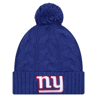 Girls Youth New Era  Royal New York Giants Cabled Cuffed Knit Hat with Pom